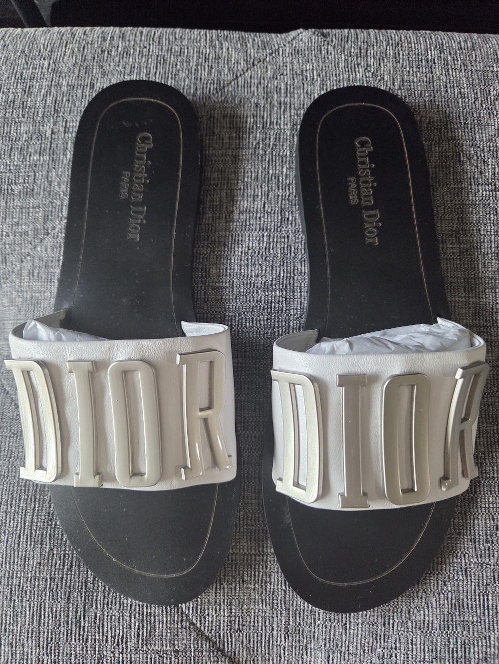Christian Dior Diorevolution Slide Flat Sandal White Silver Metal Logo Size 8.5 - Picture 4 of 14